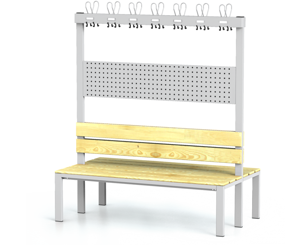 Double-sided benches with backrest and racks, spruce sticks -  basic version 1800 x 1500 x 830